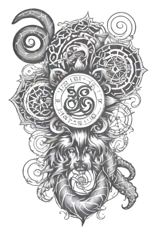 horoscope, scorpio, aquarius, gemini zodiac sign intertwined, dog paw, canada tattoo design idea