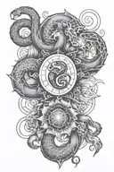 horoscope, scorpio, aquarius, gemini zodiac sign intertwined, dog paw, canada tattoo design idea