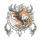 elk antlers with celestial cresent moon tattoo design idea