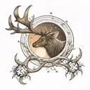 elk antlers with celestial cresent moon tattoo design idea