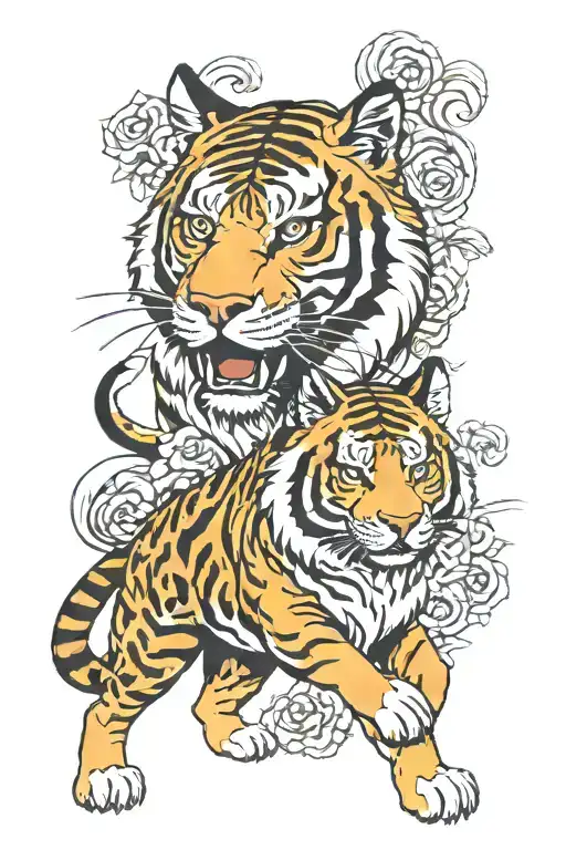 calf sleeve tiger and akita inu tattoo design idea
