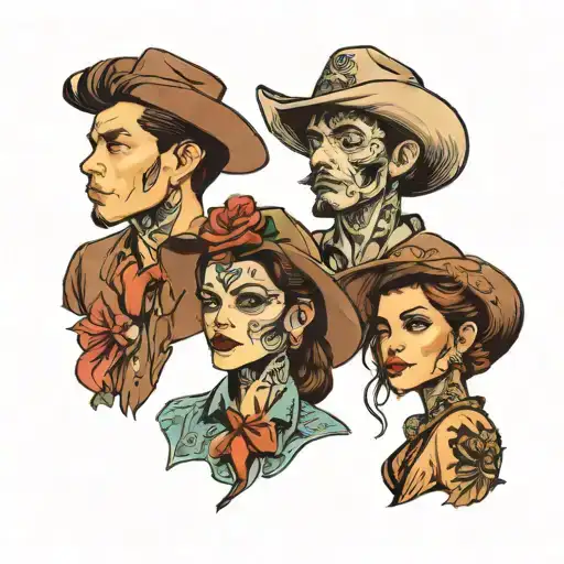 2 boys, 1 girl, western style, beach tattoo design idea