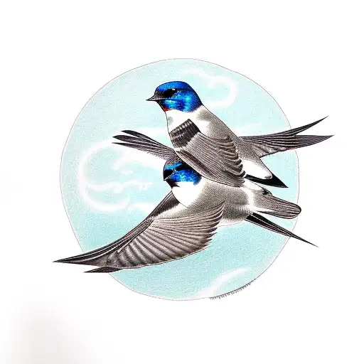 two barn swallows, drawn in a Japanese style, styled to resemble the Greek letter Chi tattoo design idea