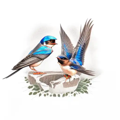 two barn swallows, incorporate the Greek letter chi tattoo design idea