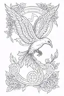 phoenix, arrow, lili, circle, olive branch, Celtic knot, feather, anchor, small dove. for shoulder. tattoo design idea