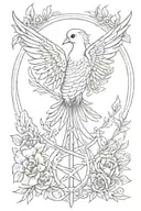 phoenix, arrow, lili, circle, olive branch, Celtic knot, feather, anchor, small dove. for shoulder. tattoo design idea