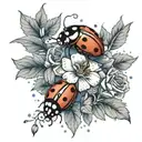 A whimsical design featuring ladybugs crawling on blue roses tattoo design idea
