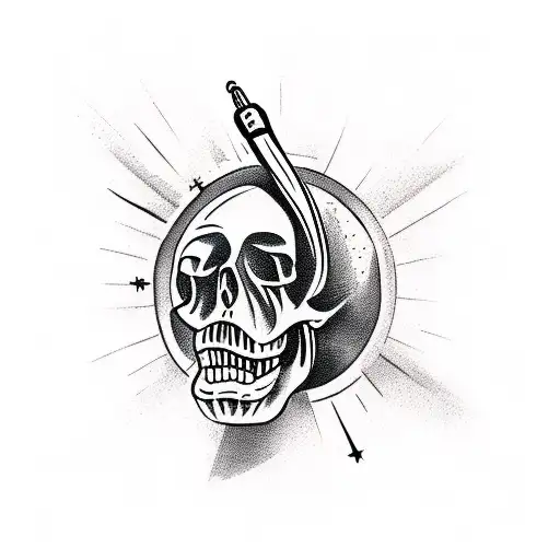 soldier firing bazooka rocket out of eyesocket of a human skull tattoo design idea