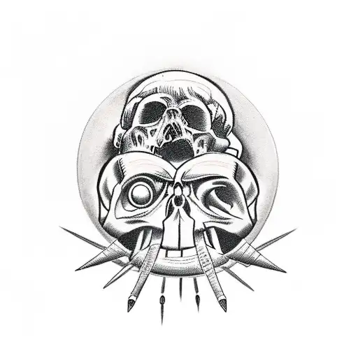 ss soldier firing rocket out of human skull eye socket tattoo design idea