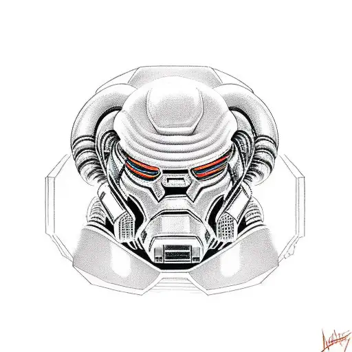 doom marine holding imp on his neck while pressing a plasma gun to his head tattoo design idea