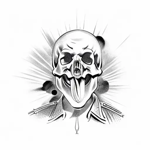 wehrmacht soldier firing bazooka rocket out of right eyesocket of a human skull tattoo design idea