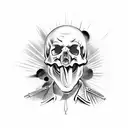 wehrmacht soldier firing bazooka rocket out of right eyesocket of a human skull tattoo design idea