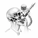 wehrmacht soldier firing bazooka rocket out of right eyesocket of a human skull tattoo design idea