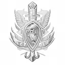 A police badge adorned with intricate fishing hooks and a silhouette of the Arizona landscape tattoo design idea