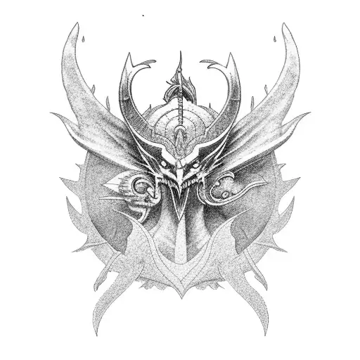 bahamut from final fantasy ix on a grassfield tattoo design idea