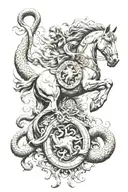 horse and snake with god figure surrounded tattoo design idea