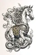 horse and snake with god figure surrounded tattoo design idea
