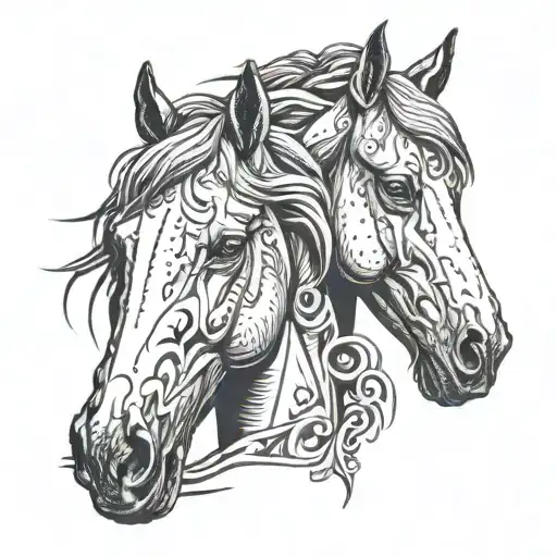 horse heads facing each other tattoo design idea