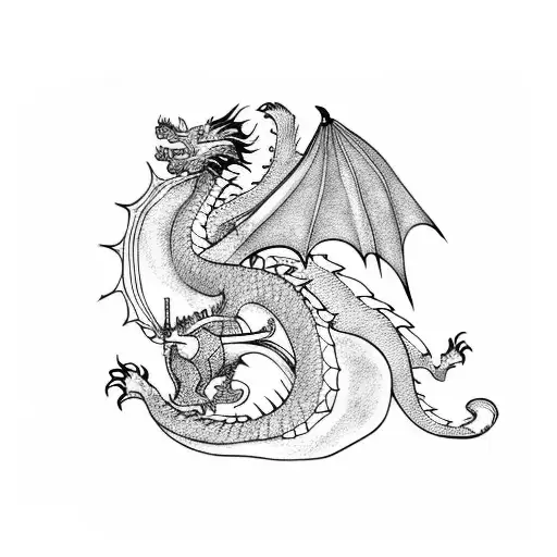 Geometric "Dragon And Cat" Tattoo Idea - BlackInk