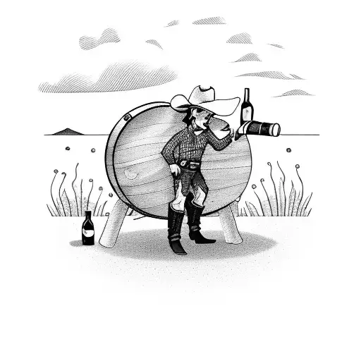 Cowboy riding a wine barrel tattoo design idea