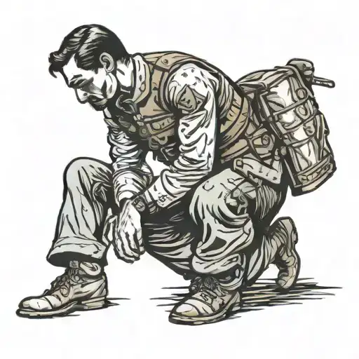 confederate soldier kneeling holding a head  tattoo design idea