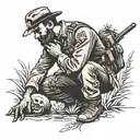 confederate soldier kneeling holding a head  tattoo design idea