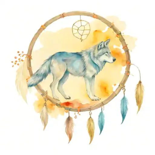 Wolf and Dreamcatcher  tattoo design idea