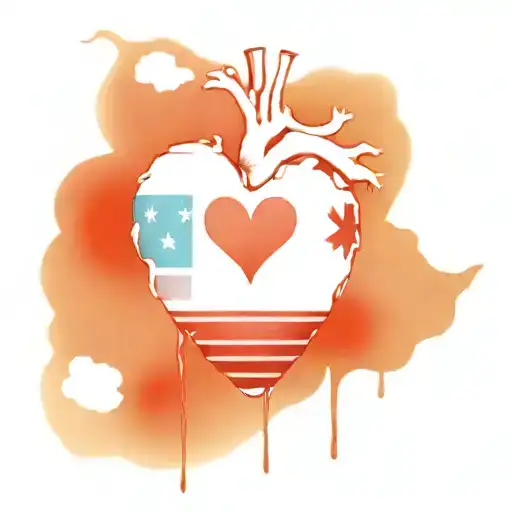 human heart with arteries but the inside is split in a blended half with the American flag and the Mexican flag tattoo design idea