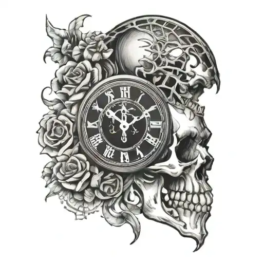 half skeleton half clock hand tattoo design tattoo design idea