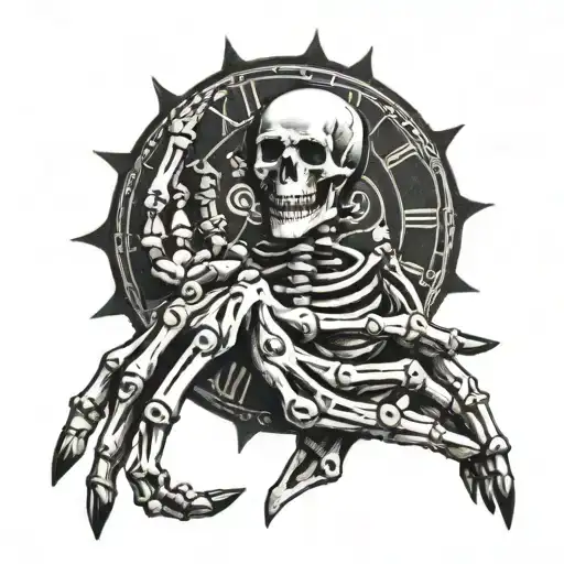 2 front fingers skeleton with clock hand tattoo tattoo design idea