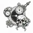 half skeleton 2 go half clock hand tattoo design featuring tattoo design idea