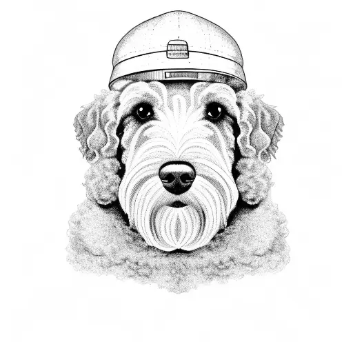 labradoodle wearing a propeller hat tattoo design idea