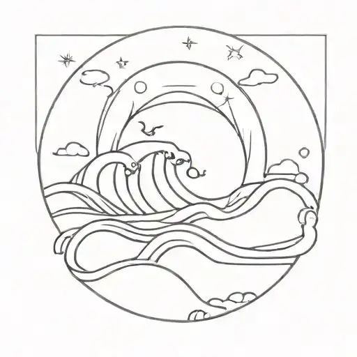 sun and sea wave tattoo design idea