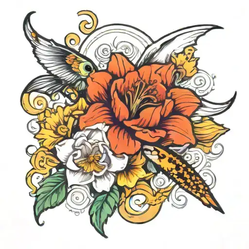 she's a pisces and daffodil while i'm scorpio and chrysanthemum  tattoo design idea