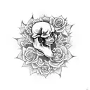 snake with roses surrounding skull  tattoo design idea