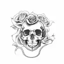 snake with roses surrounding skull  tattoo design idea