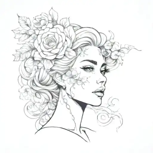 floral lady head tattoo design idea