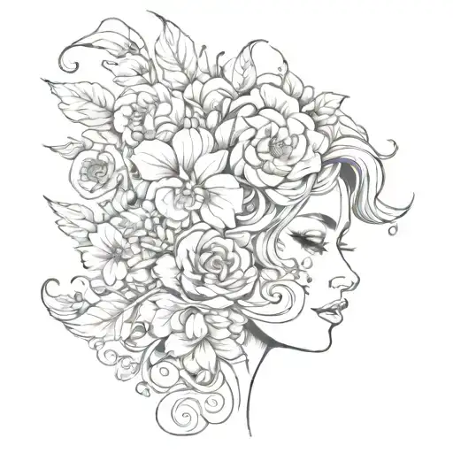 floral lady head tattoo design idea