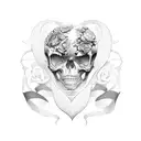 till death do us part text and a red heart in the shape of an inform symbol tattoo design idea