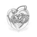 till death do us part text and a red heart in the shape of an inform symbol tattoo design idea
