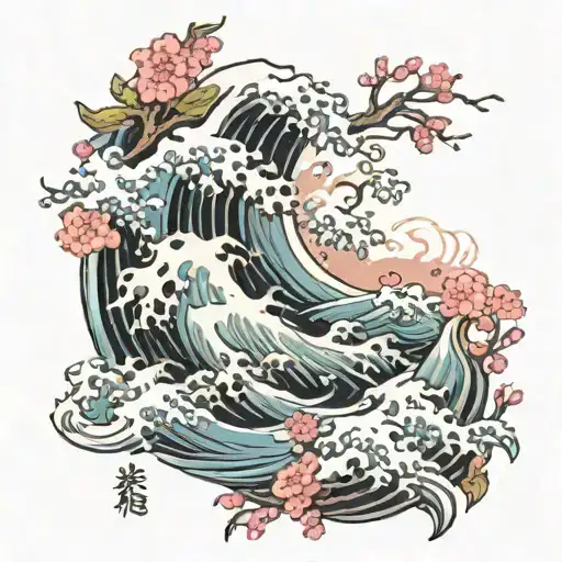 stormy waves crash in anger on the shore. But in this chaotic symphony of nature, a million sakura blossom tattoo design idea