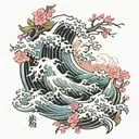 stormy waves crash in anger on the shore. But in this chaotic symphony of nature, a million sakura blossom tattoo design idea