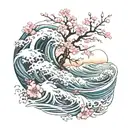 stormy waves crash in anger on the shore. But in this chaotic symphony of nature, a million sakura blossom tattoo design idea