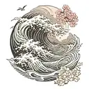 stormy waves crash in anger on the shore. But in this chaotic symphony of nature, a million sakura blossom tattoo design idea
