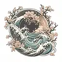 stormy waves crash in anger on the shore. But in this chaotic symphony of nature, a million sakura blossom tattoo design idea