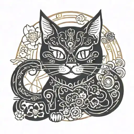 lucky chinese black cat  tattoo design idea