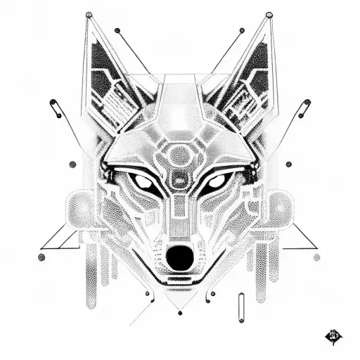 Cyberpunk wolf with augmented reality visor tattoo design idea