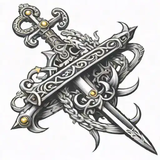 steampunk marine anchor swords crossed tattoo design idea