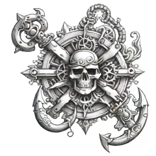 steampunk marine anchor tattoo design idea