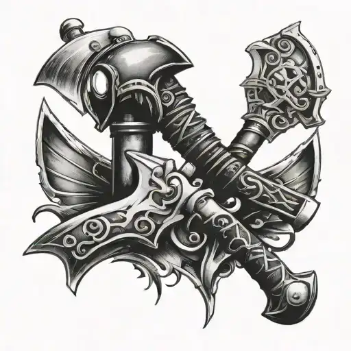 steampunk marine axes crossed beneath tattoo design idea